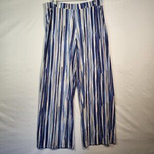 d&co Denim & Company Beach Woman's Lounge Pants Size LT Blue/White/Beige Stripes